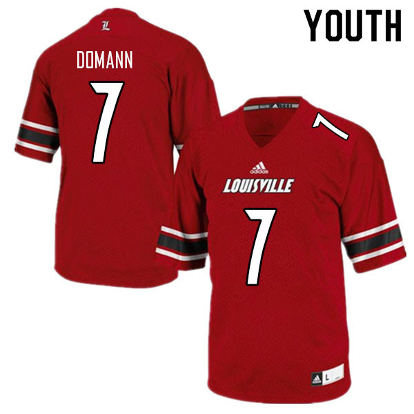 Youth #7 Brock Domann Louisville Cardinals College Football Jerseys Sale-Red - Click Image to Close